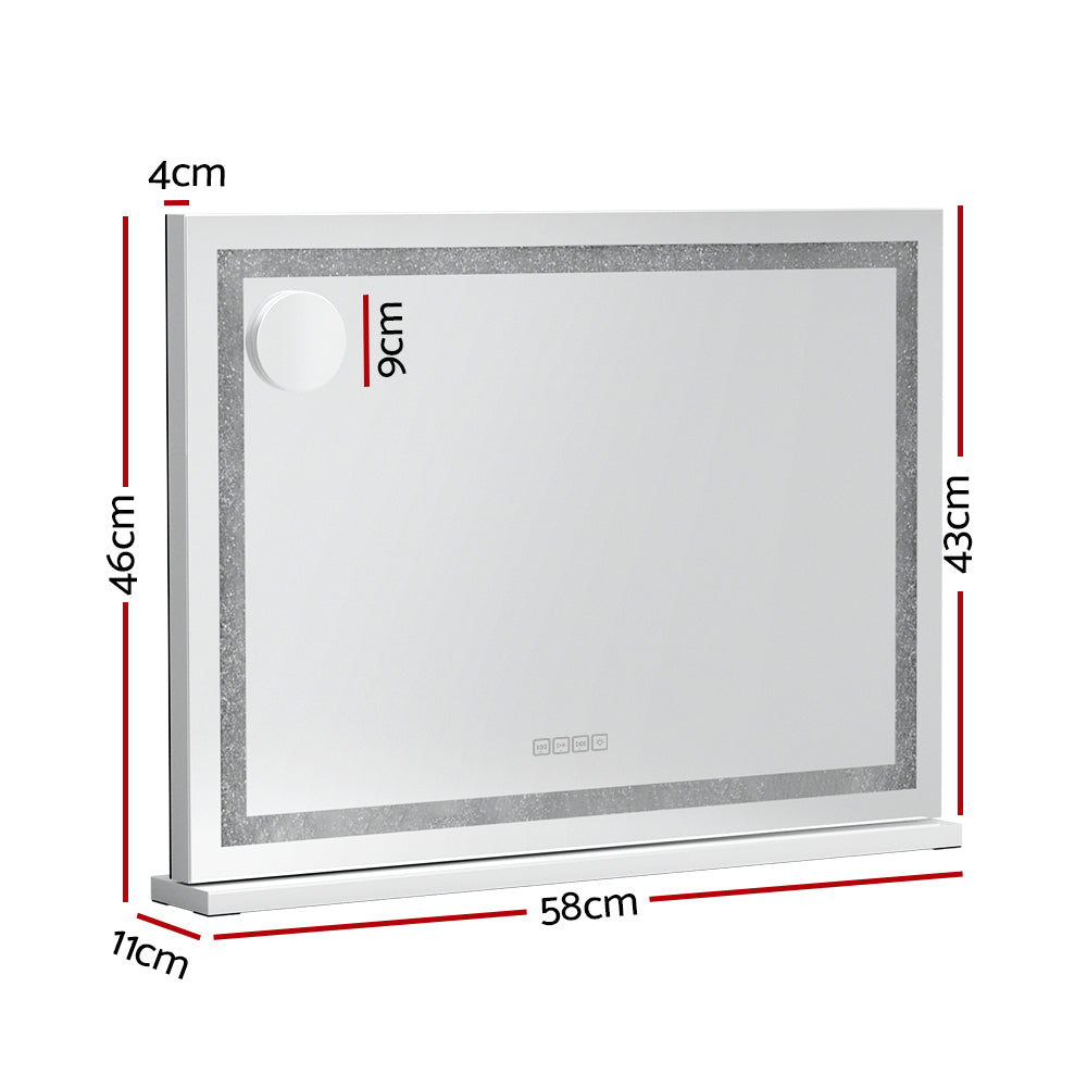 Bluetooth Makeup Mirror 58x46cm Hollywood Vanity with LED Light Crystal