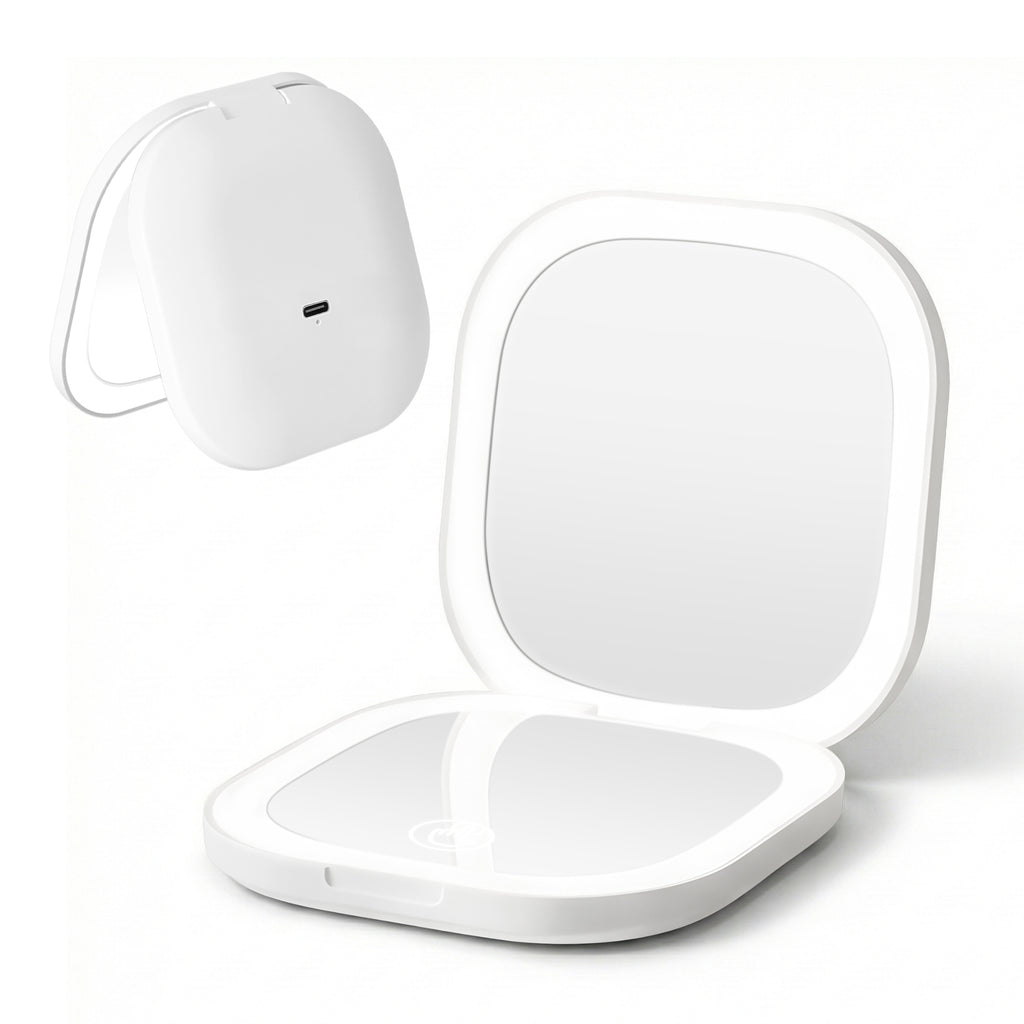 Embellir LED Compact Mirror Lighted Travel Makeup Mirror Pocket-Sized 1x 10x Magnification Square White