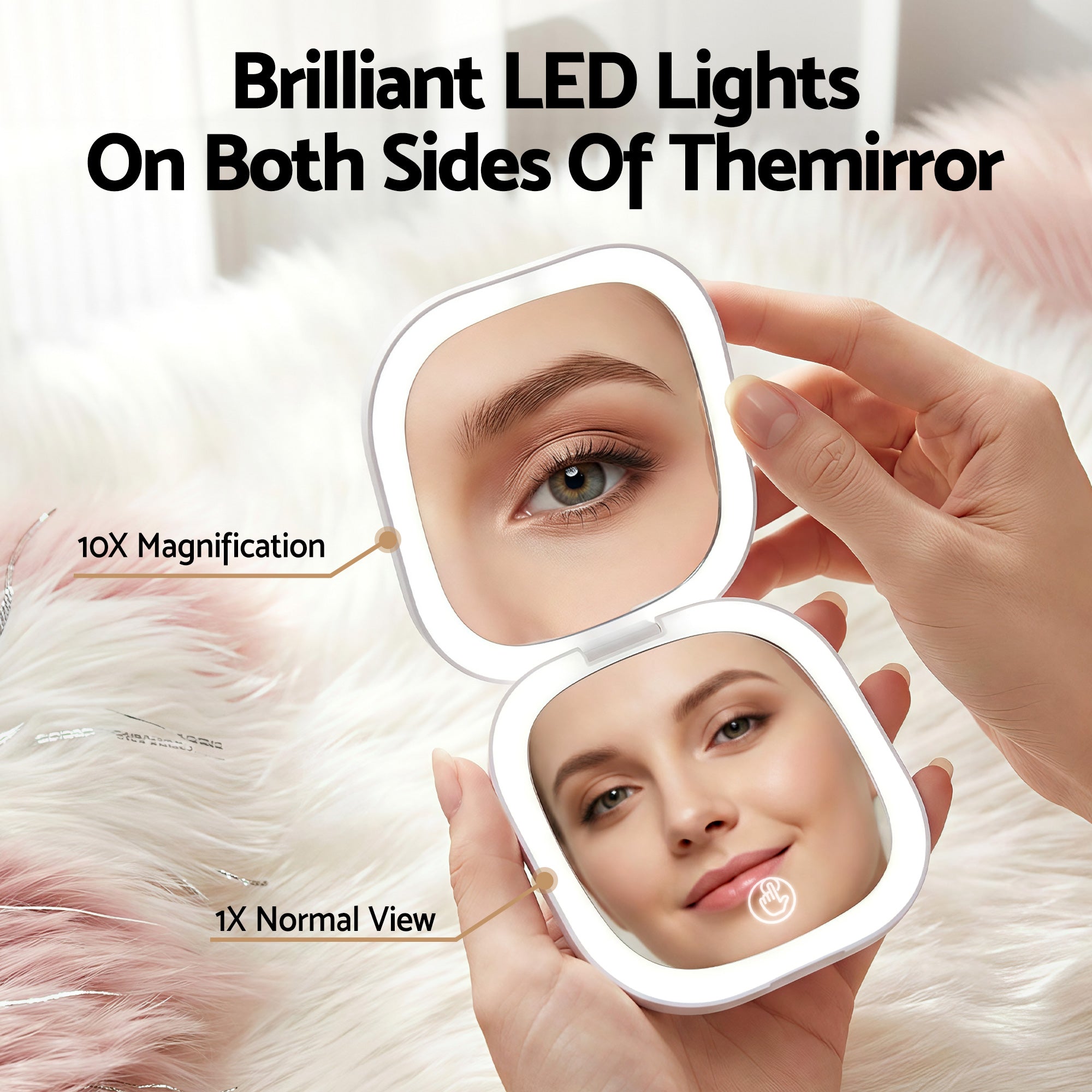 Embellir LED Compact Mirror Lighted Travel Makeup Mirror Pocket-Sized 1x 10x Magnification Square White