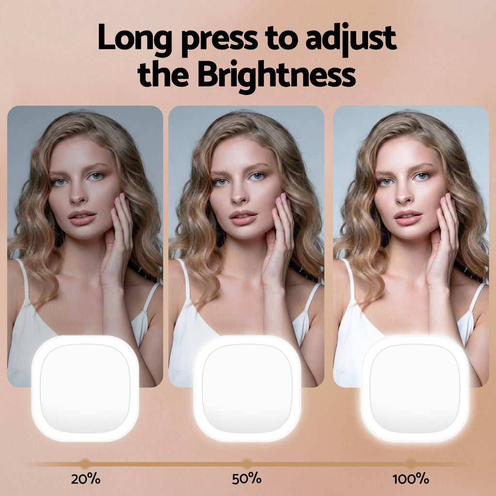 Embellir LED Compact Mirror Lighted Travel Makeup Mirror Pocket-Sized 1x 10x Magnification Square White