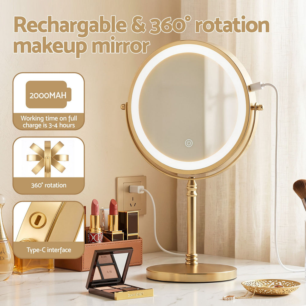 Embellir Lighted Makeup Mirror Rotation 10X Magnifying Double Sided Tabletop Gold