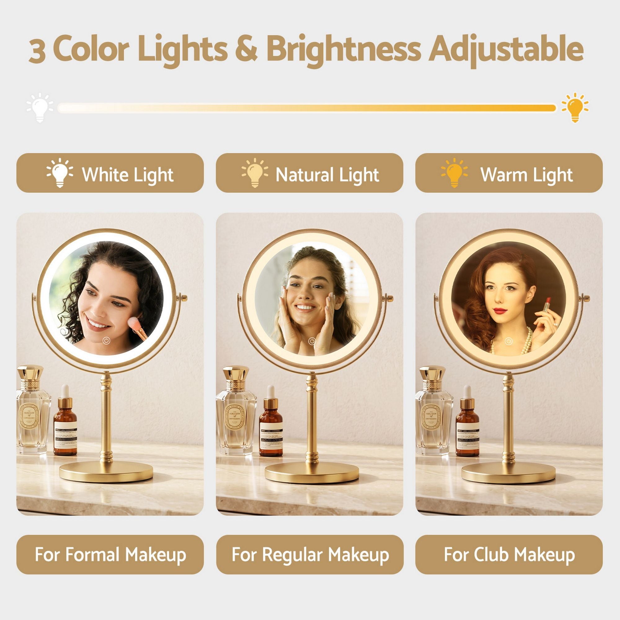 Embellir Lighted Makeup Mirror Rotation 10X Magnifying Double Sided Tabletop Gold