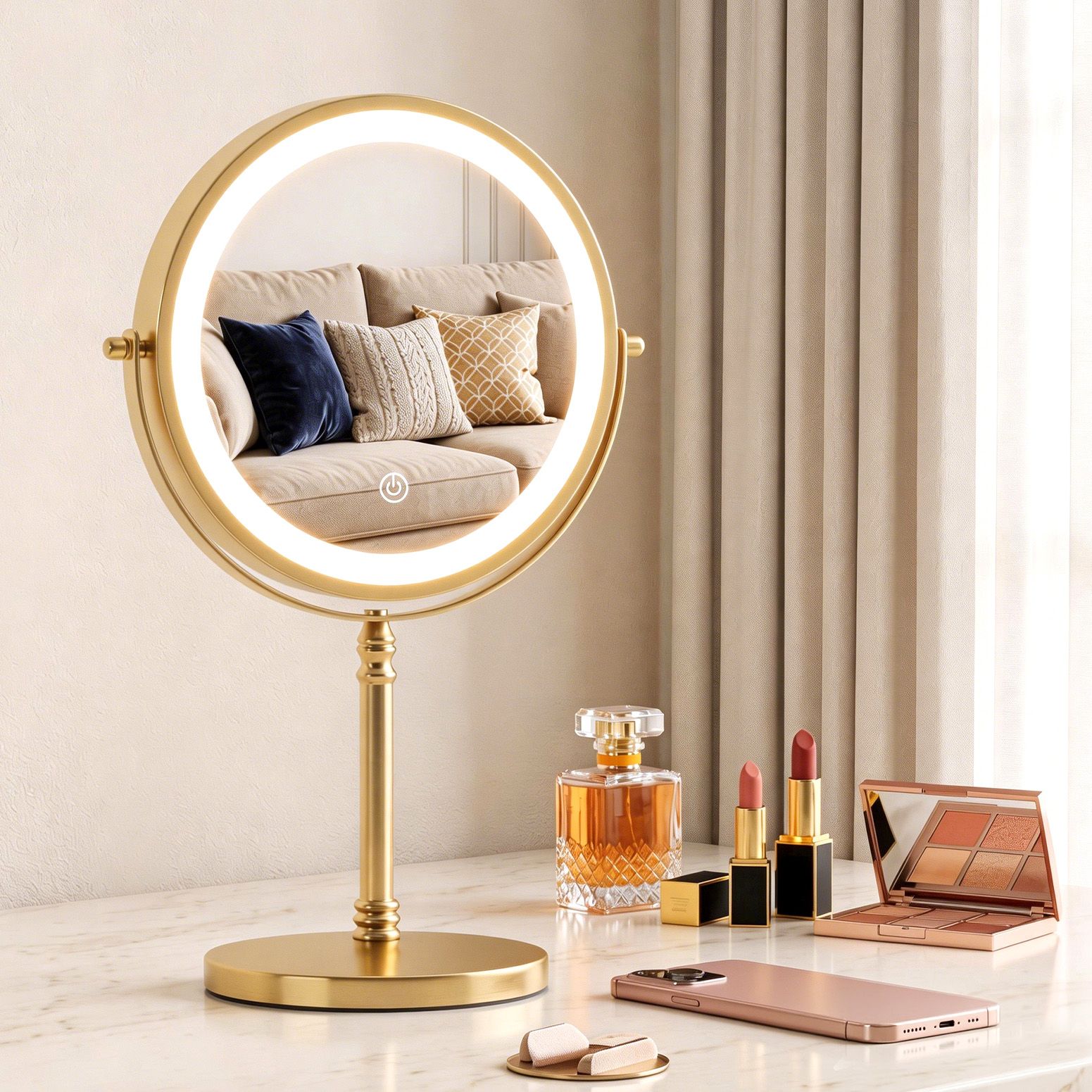 Embellir Lighted Makeup Mirror Rotation 10X Magnifying Double Sided Tabletop Gold