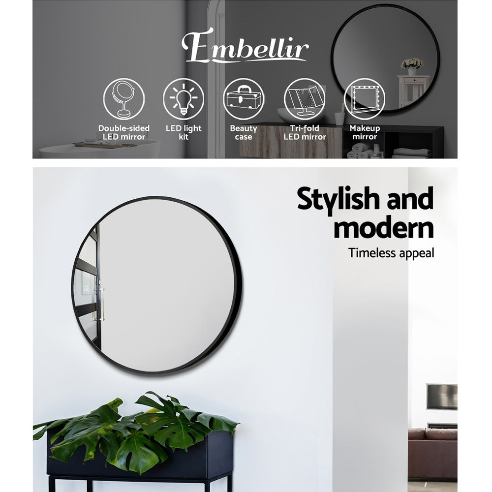 2 Wall Mirror Makeup 50cm Home Decor Framed Mirrors Bathroom Round Black
