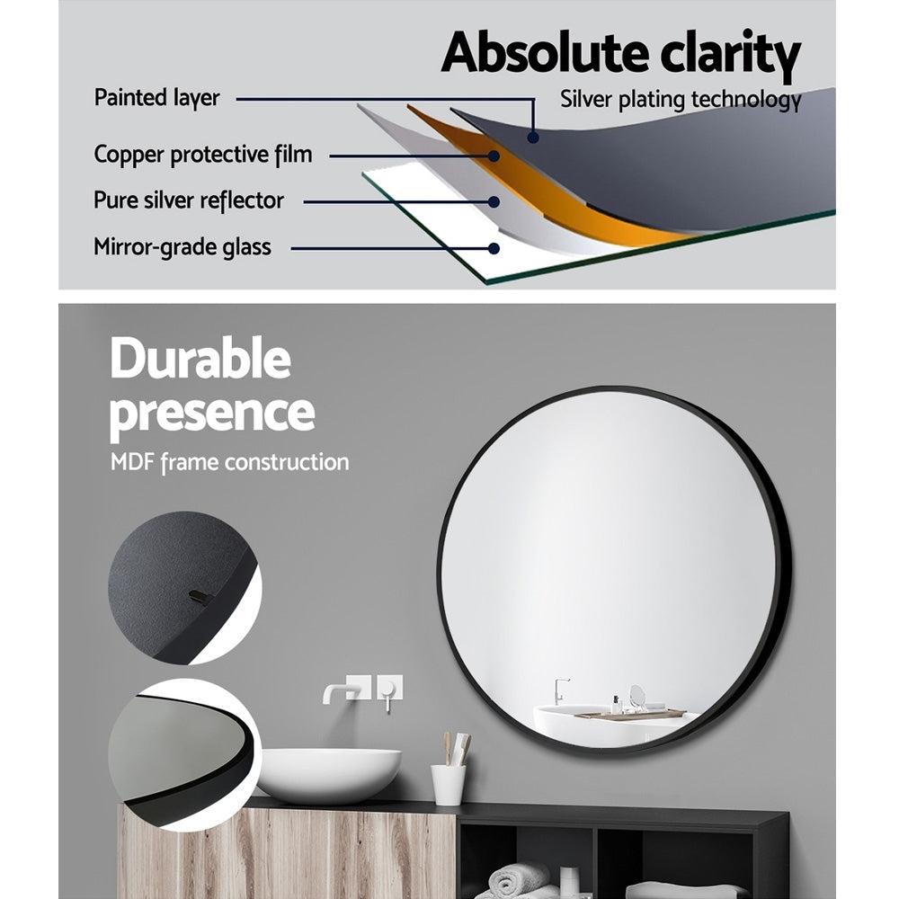 2 Wall Mirror Makeup 50cm Home Decor Framed Mirrors Bathroom Round Black