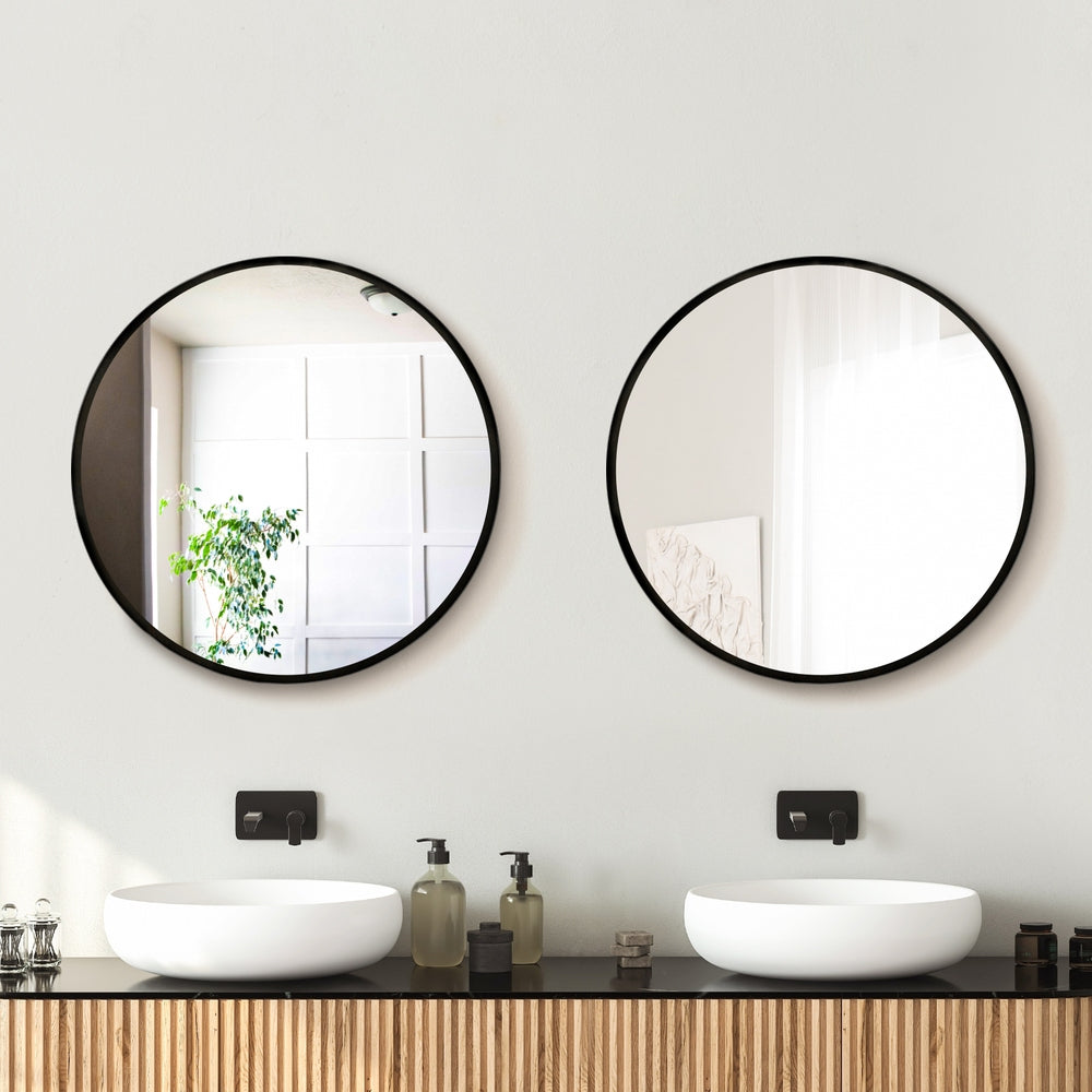 2 Wall Mirror Makeup 50cm Home Decor Framed Mirrors Bathroom Round Black
