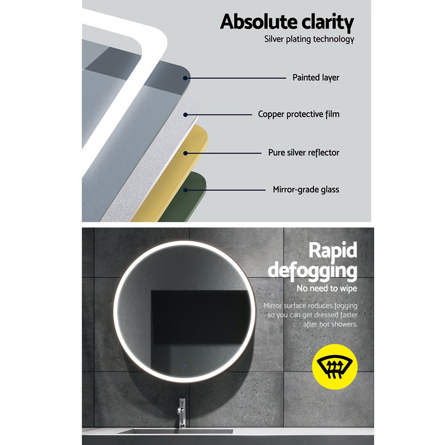 2 Wall Mirror 80cm with Led light Makeup Home Decor Bathroom Round Vanity