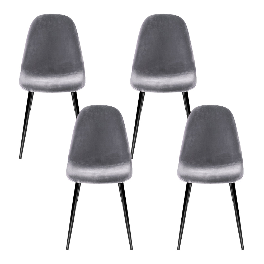 Dining Chairs Set of 4 Velvet Curved Slope Grey