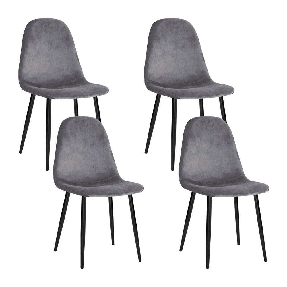 Dining Chairs Set of 4 Velvet Curved Slope Grey