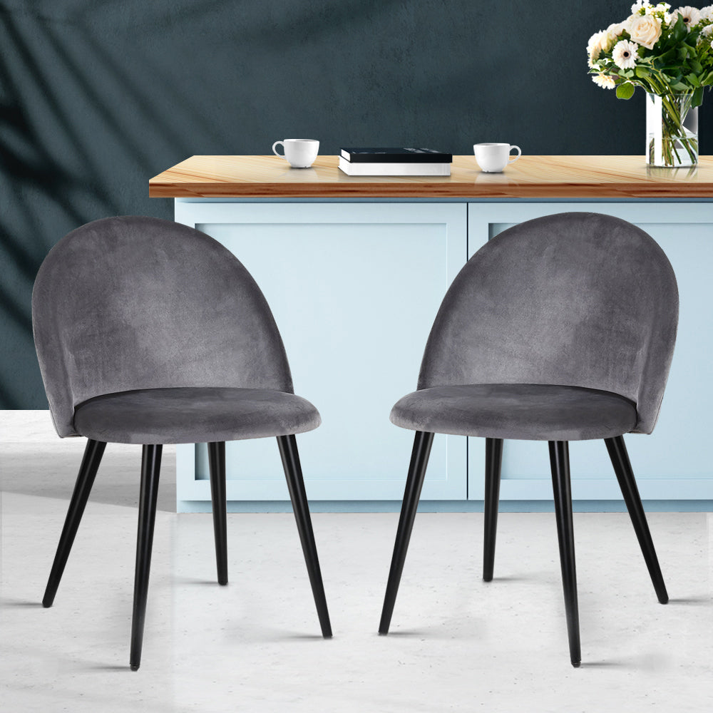 Dining Chairs Set of 2 Velvet Solid Curved Dark Grey