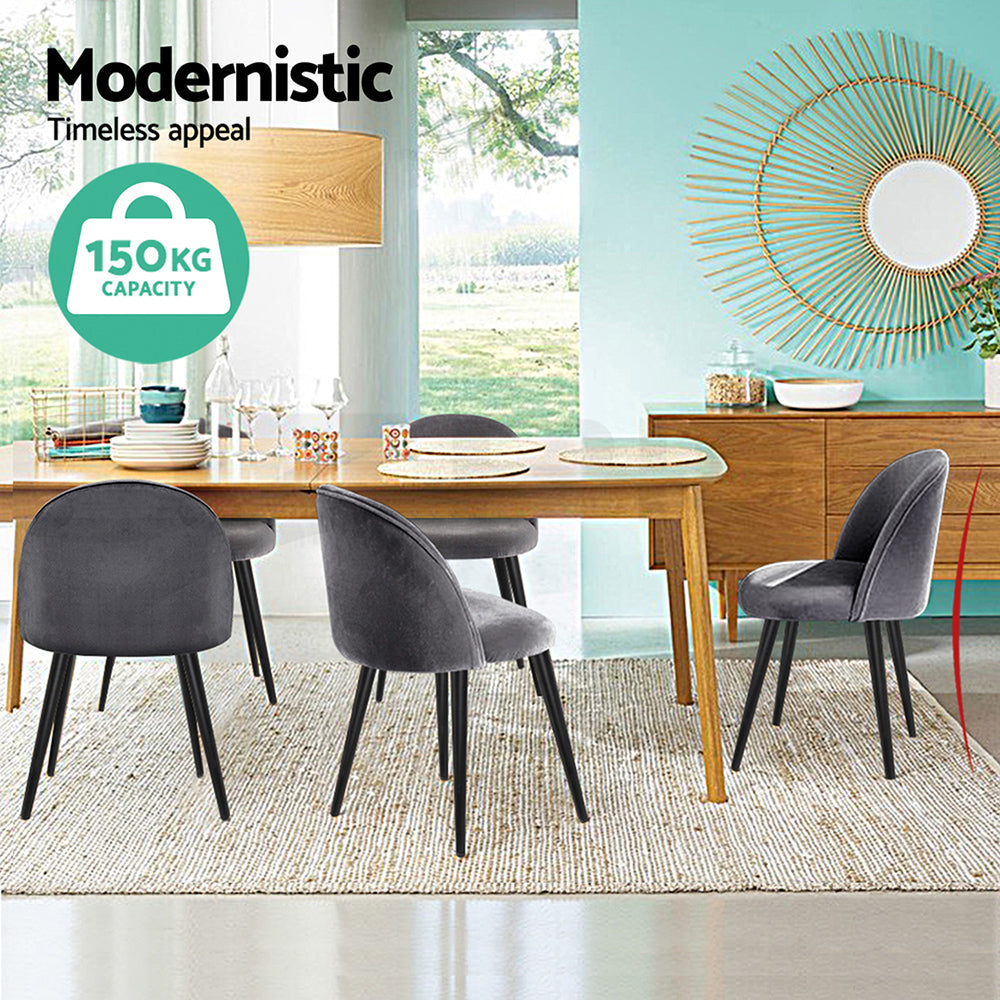 Dining Chairs Set of 4 Velvet Solid Curved Dark Grey