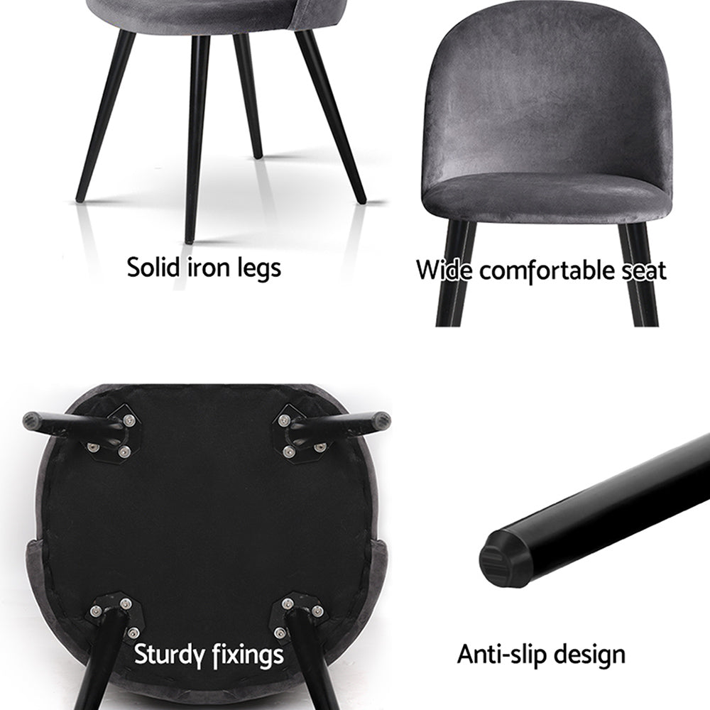 Dining Chairs Set of 4 Velvet Solid Curved Dark Grey