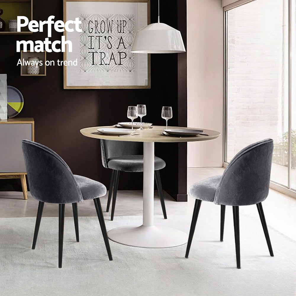 Dining Chairs Set of 4 Velvet Solid Curved Dark Grey