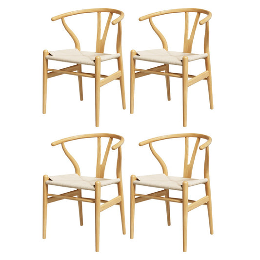1 Set of 4 Dining Chairs Wooden Rattan Seat Wishbone Back