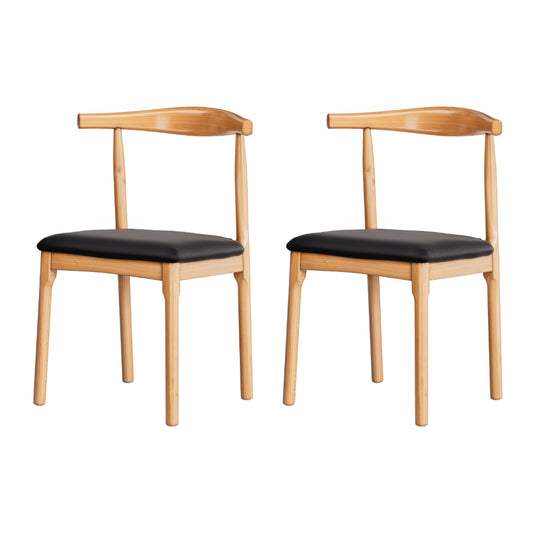 2x Dining Chairs Rubber Wood Leather Seat Black