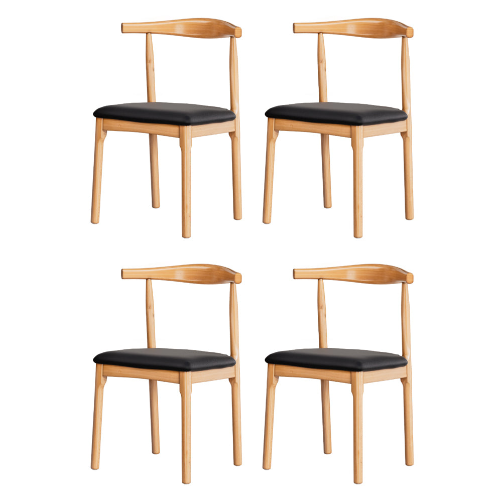 4x Dining Chairs Rubber Wood Leather Seat Black