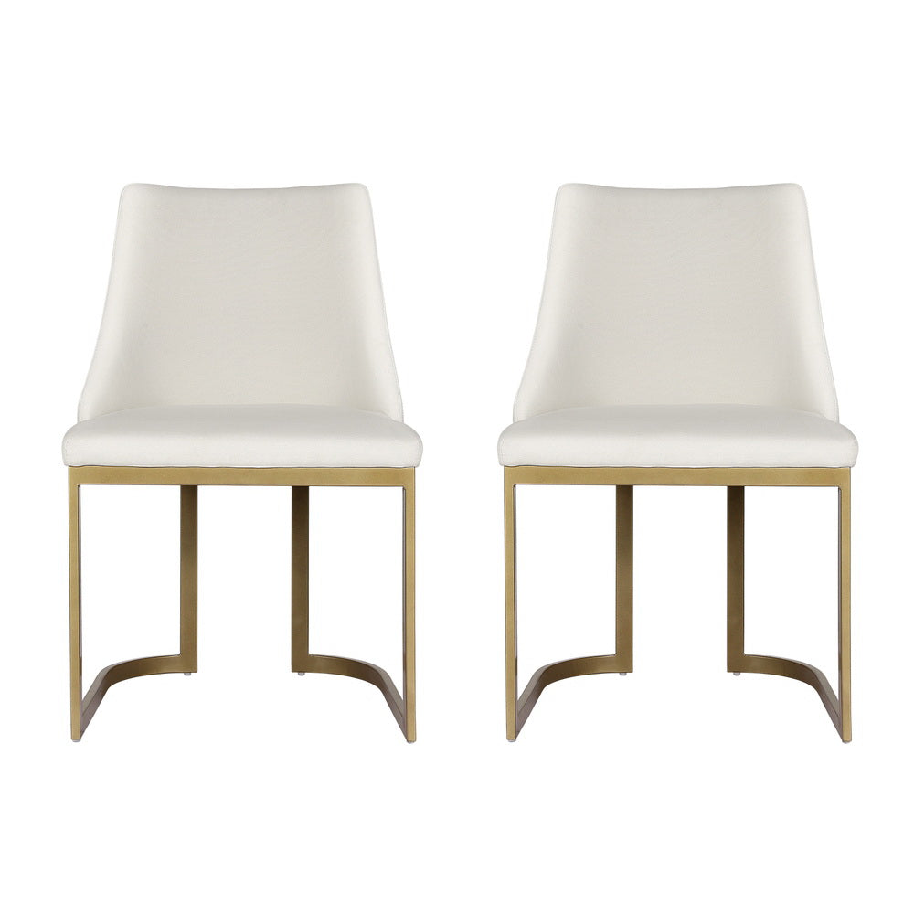 Dining Chairs Set of 2 Linen Fabric Frame Beige