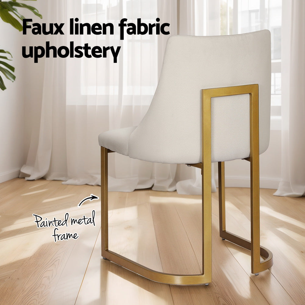 Dining Chairs Set of 2 Linen Fabric Frame Beige