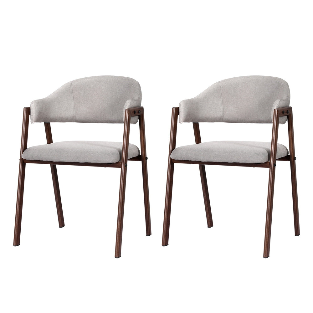 Dining Chairs Set of 2 Linen Hollow Armchair Grey