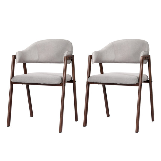 Dining Chairs Set of 2 Linen Hollow Armchair Grey