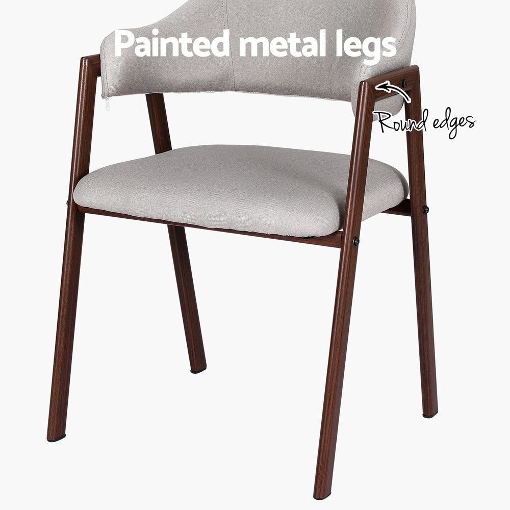 Dining Chairs Set of 2 Linen Hollow Armchair Grey