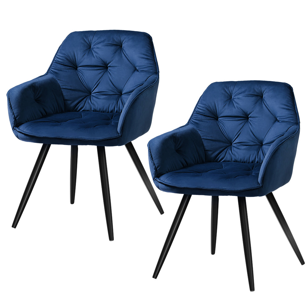 Dining Chairs Set of 2 Velvet Diamond Tufted Armchair Blue