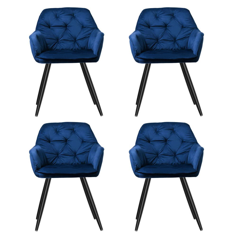 Dining Chairs Set of 4 Velvet Diamond Tufted Armchair Blue
