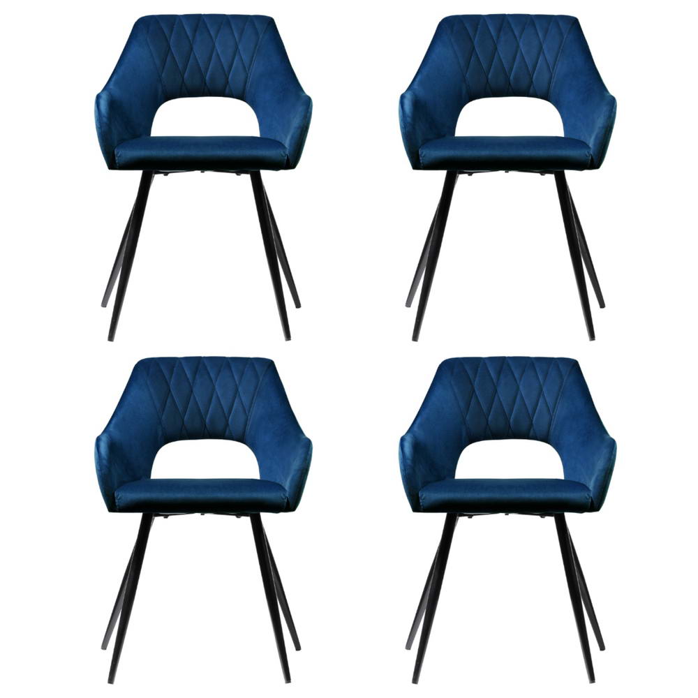 Dining Chairs Set of 4 Velvet Hollow Armchair Blue