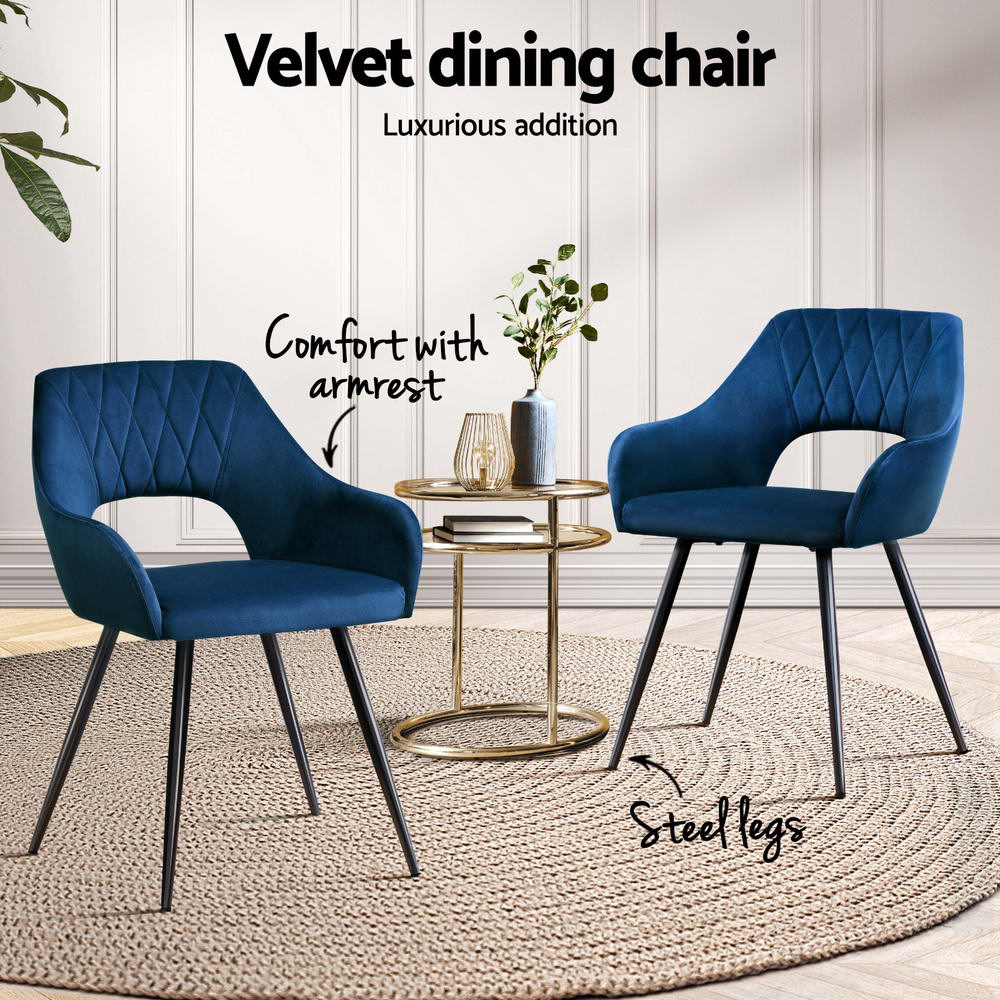 Dining Chairs Set of 4 Velvet Hollow Armchair Blue