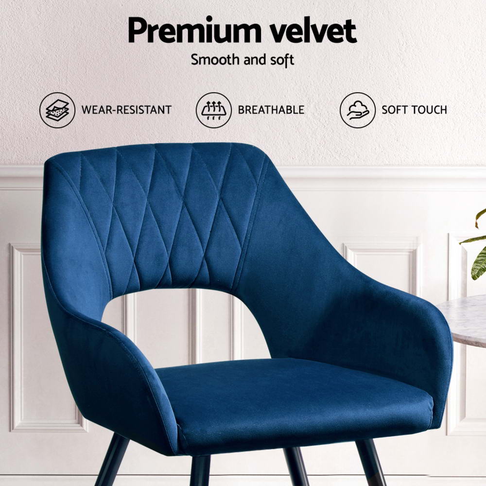 Dining Chairs Set of 4 Velvet Hollow Armchair Blue