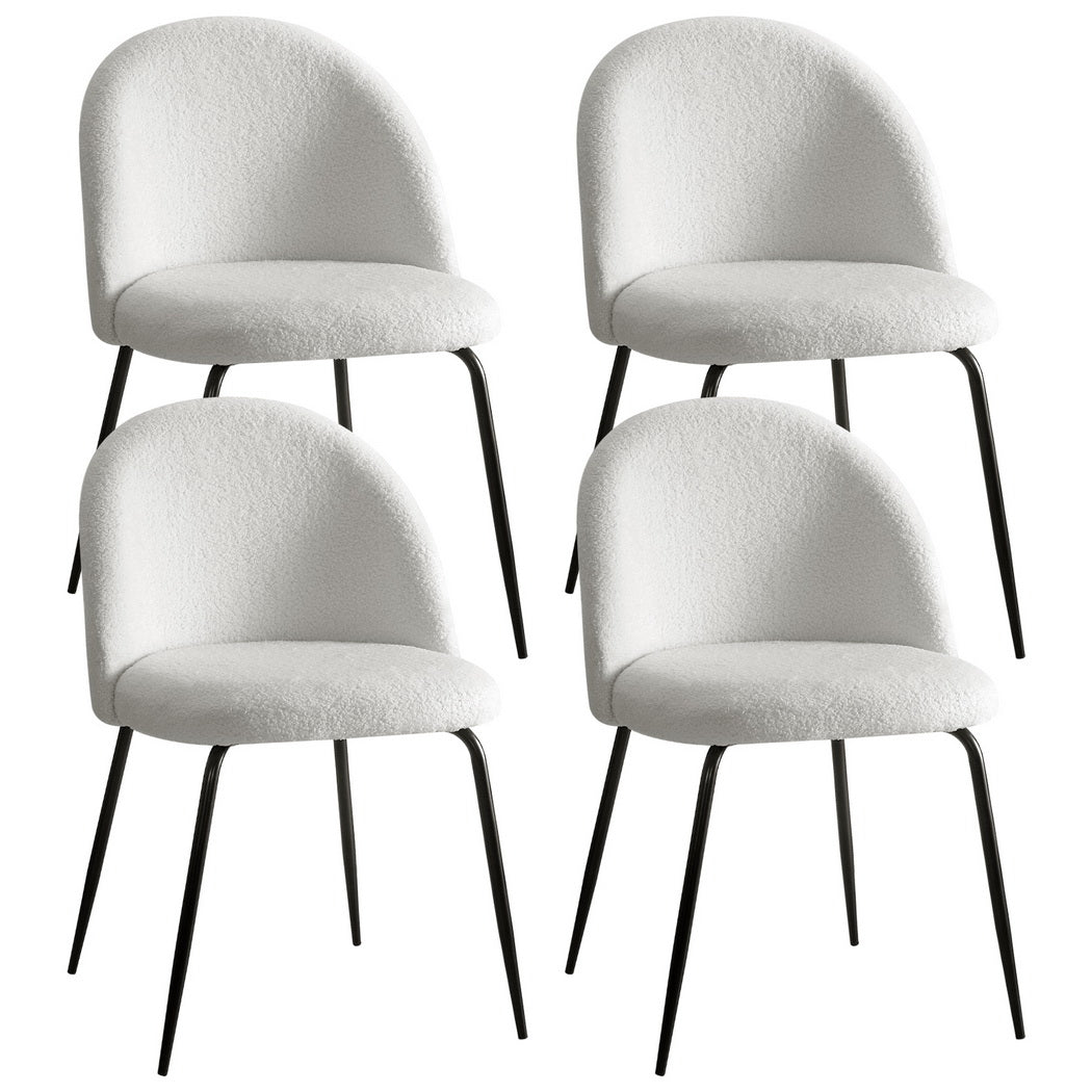 Dining Chairs Set of 4 Sherpa Boucle White