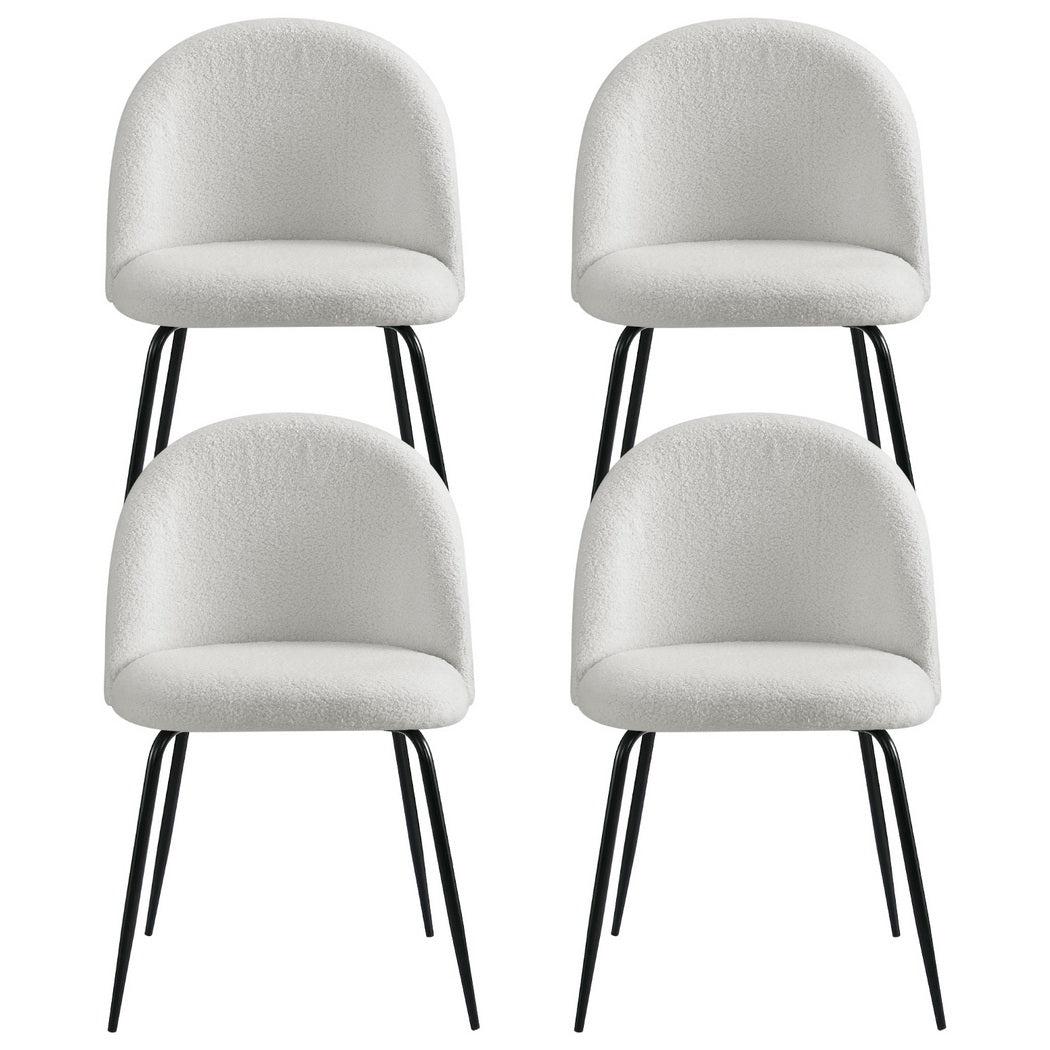Dining Chairs Set of 4 Sherpa Boucle White