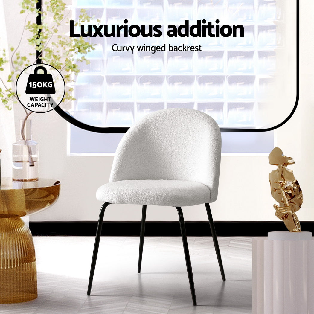 Dining Chairs Set of 4 Sherpa Boucle White