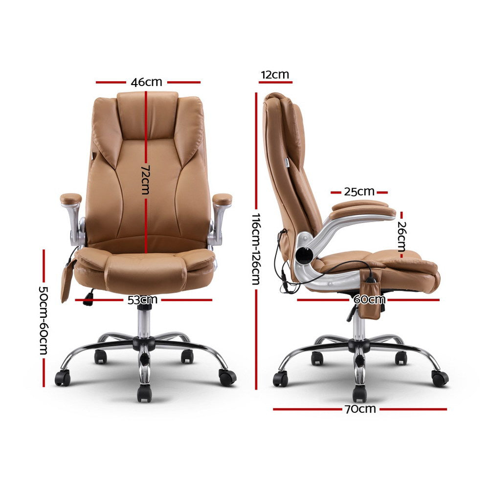 8 Point Massage Office Chair PU Leather Brown