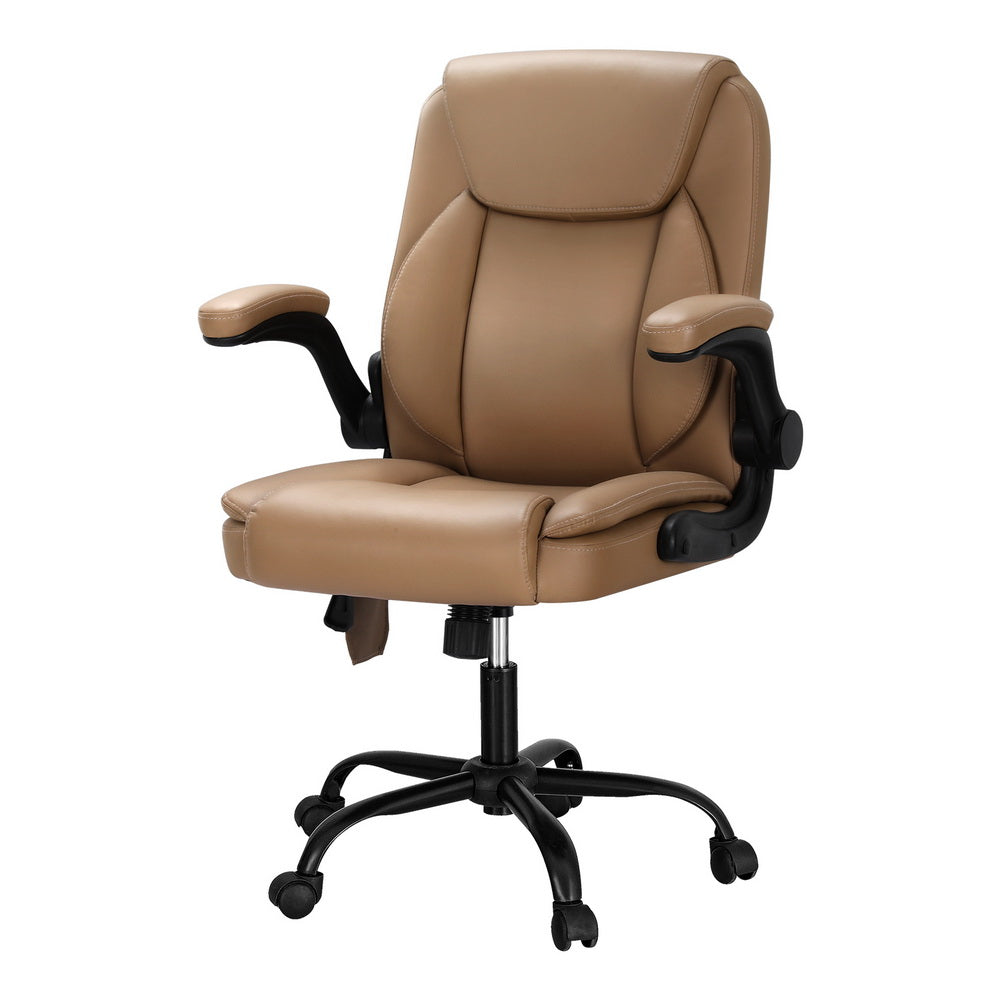 2 Point Massage Office Chair Leather Mid Back Brown