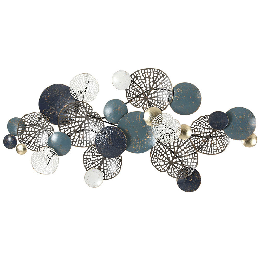 Metal Wall Art Hanging Sculpture 132cm Home Decor Leaf Circles Blue