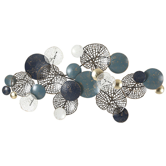 Metal Wall Art Hanging Sculpture 132cm Home Decor Leaf Circles Blue