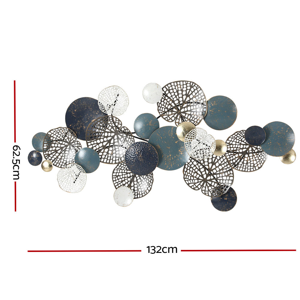 Metal Wall Art Hanging Sculpture 132cm Home Decor Leaf Circles Blue