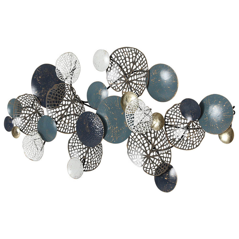 Metal Wall Art Hanging Sculpture 132cm Home Decor Leaf Circles Blue