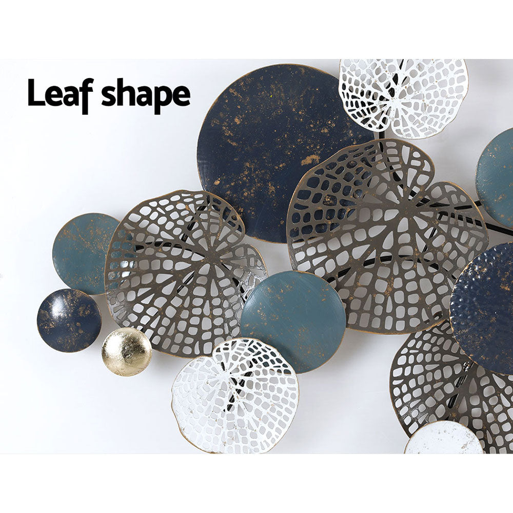 Metal Wall Art Hanging Sculpture 132cm Home Decor Leaf Circles Blue
