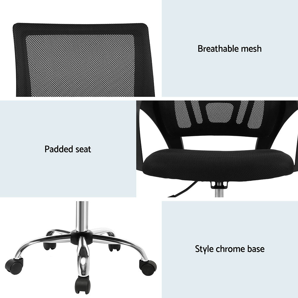 2x Mesh Office Chair Mid Back Black