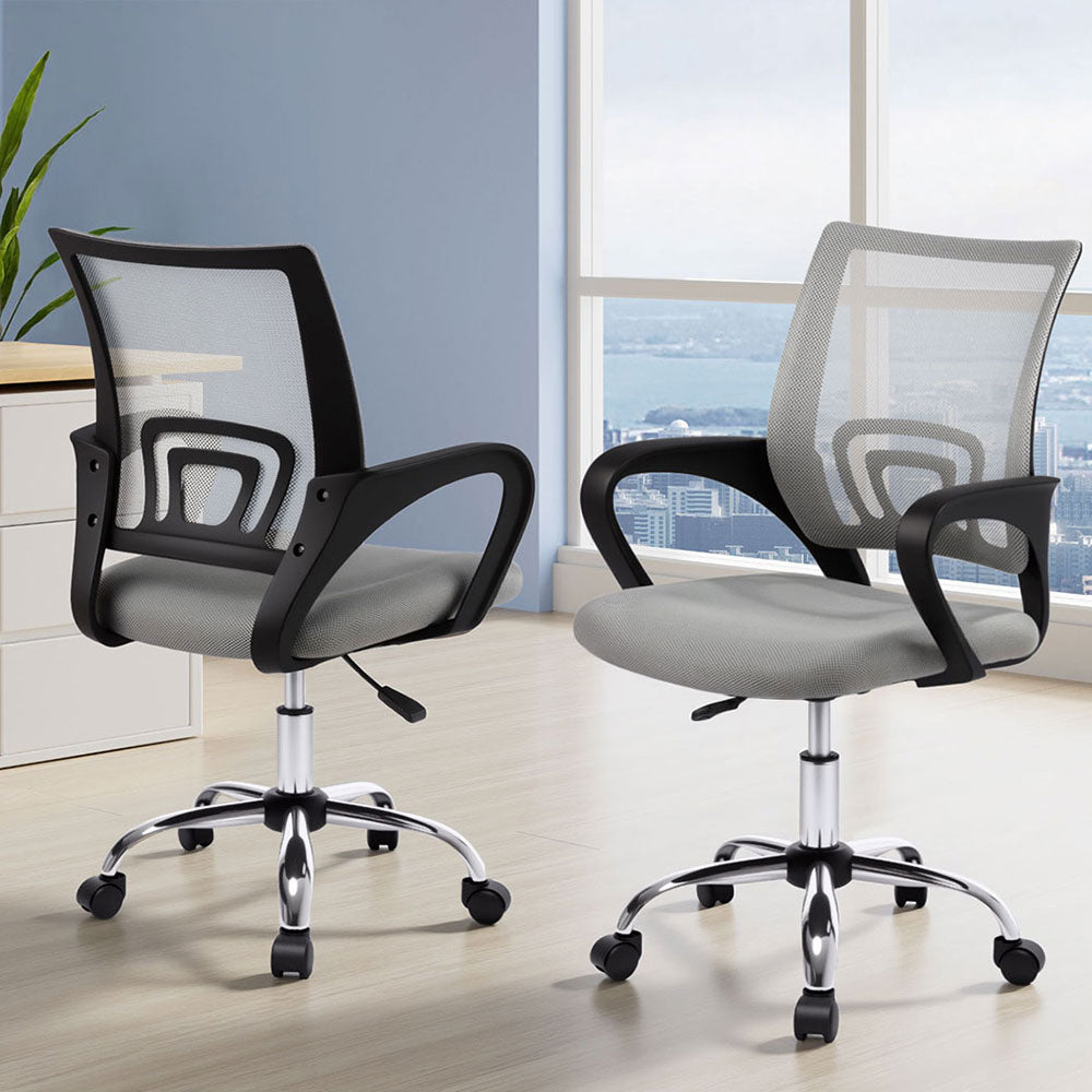 2x Mesh Office Chair Mid Back Grey