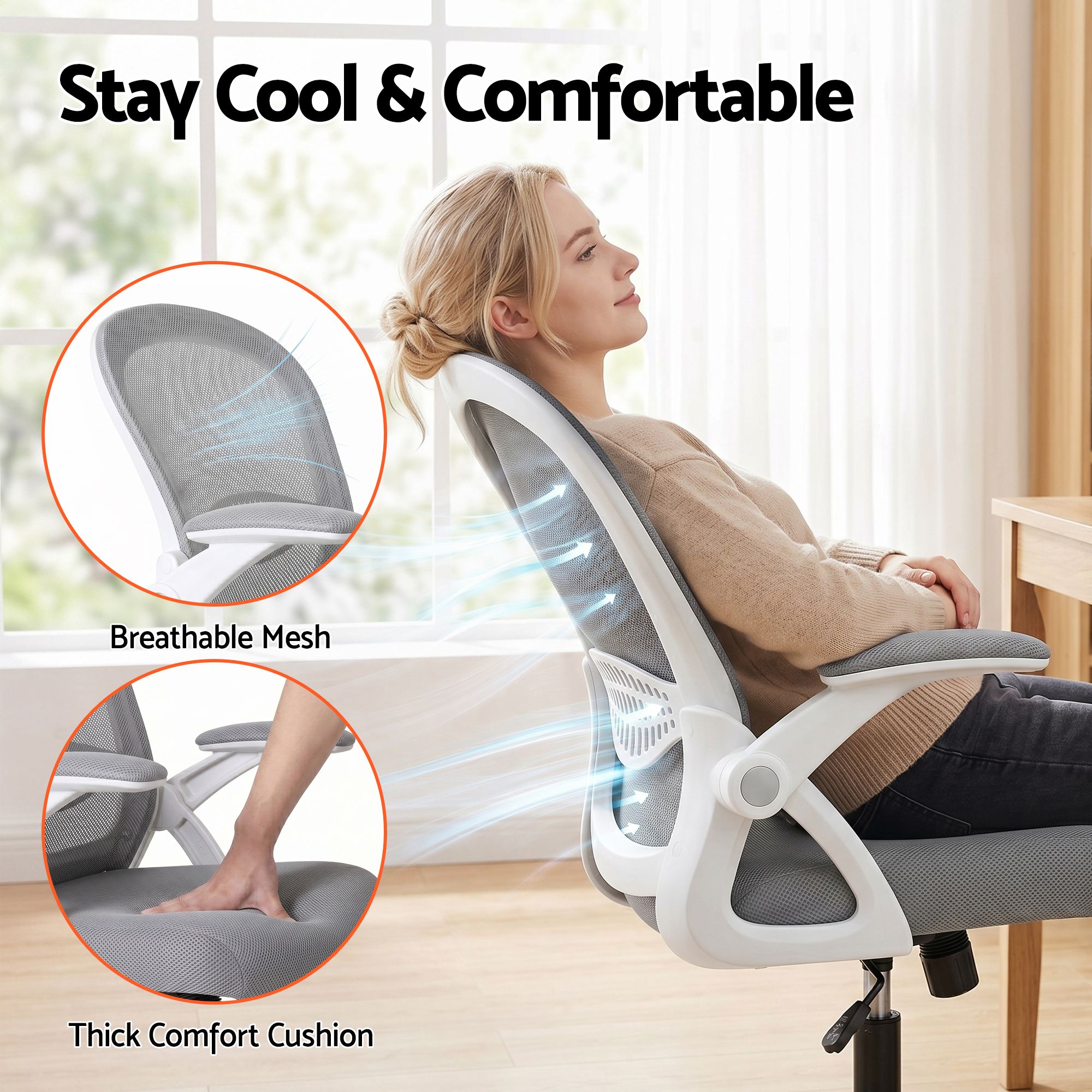 Artiss Mesh Office Chair Mid Back Grey