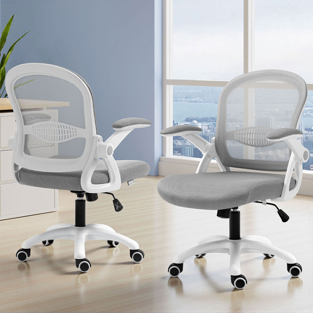 2x Mesh Office Chair Computer Gaming Desk Chairs Work Study Mid Back Grey