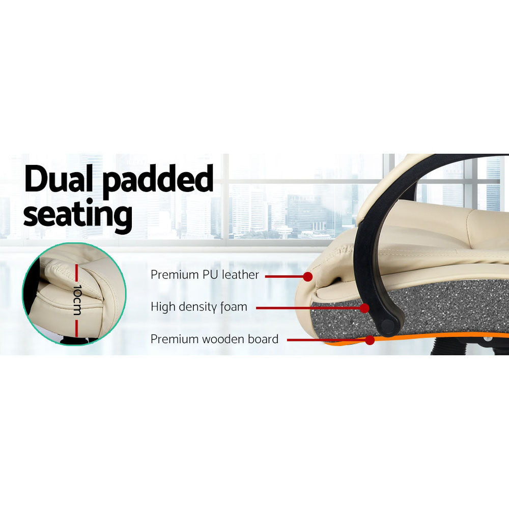 Executive Office Chair Leather Tilt Beige