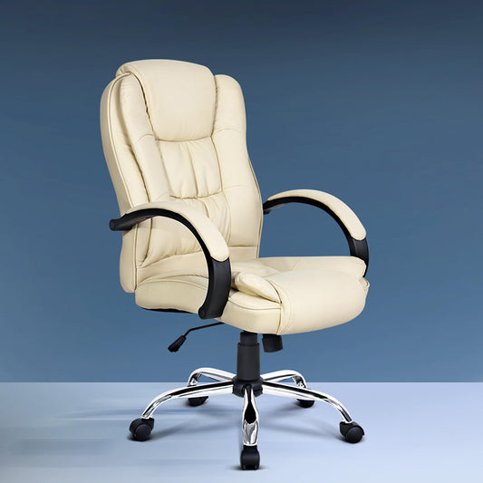 Executive Office Chair Leather Tilt Beige