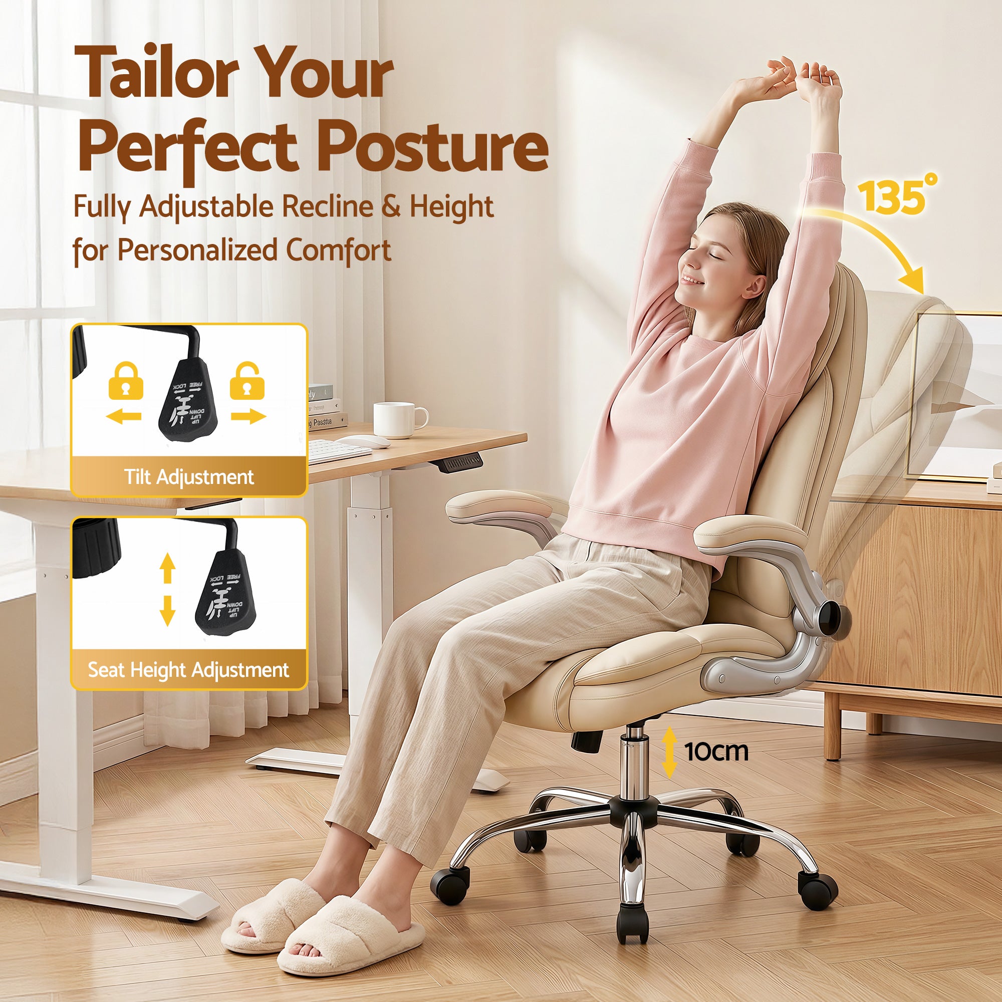 Artiss Executive Office Chair Leather Tilt Beige