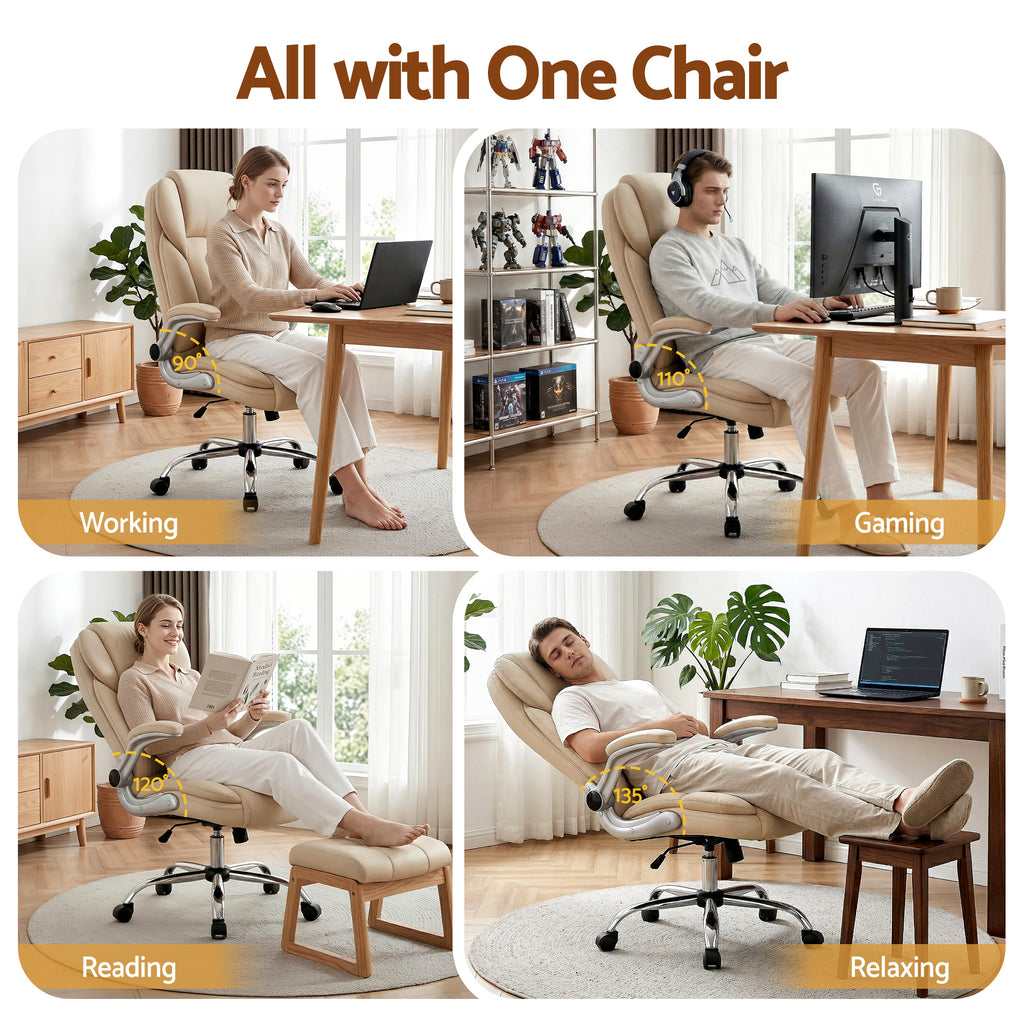 Artiss Executive Office Chair Leather Tilt Beige