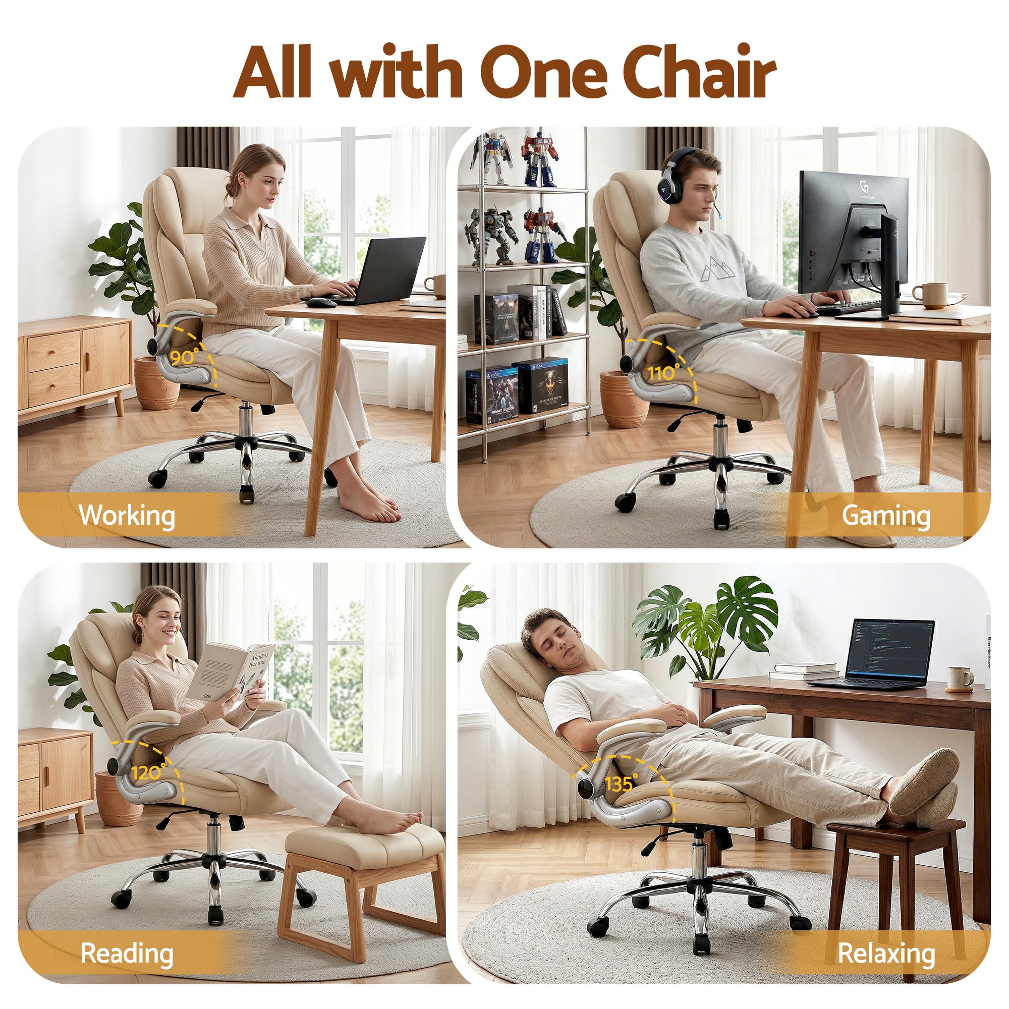 Artiss Executive Office Chair Leather Tilt Beige