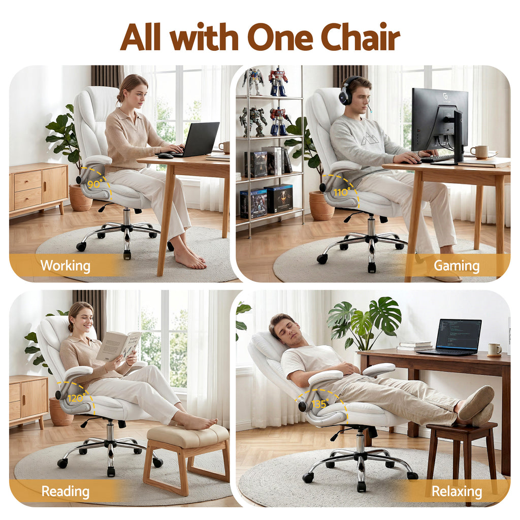 Artiss Executive Office Chair Leather Tilt White